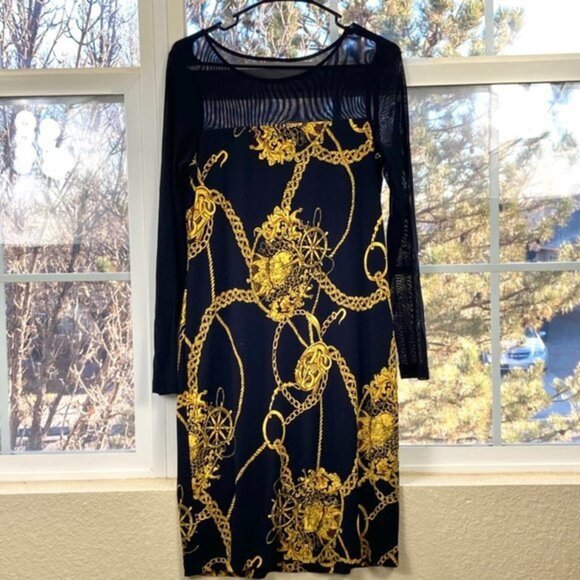 Isaac Mizrahi Black and Gold Shift Dress - Picture 7 of 10